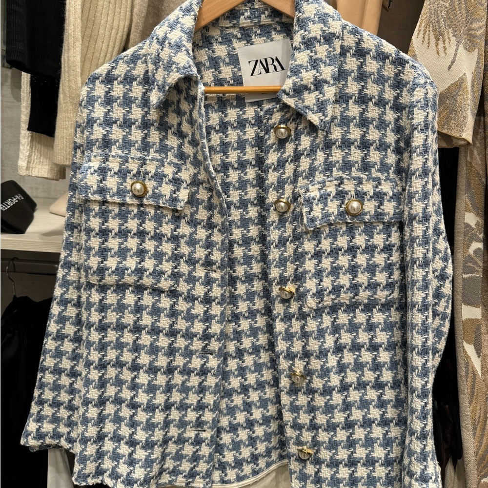 Zara Purple & White Houndstooth Blazer Coat